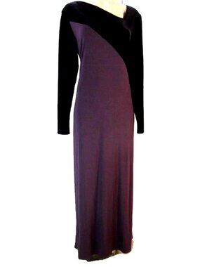 Vintage Chetta B Purple Velvet Jersey Maxi Dress 12 Geometric Body Con Stretch